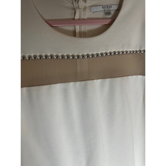GUESS Women's Colorblock Mini Dress XL Long Sleeve White Nude Mesh Panel - Picture 8 of 11